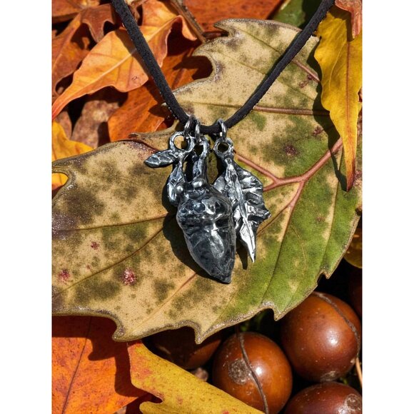 Artisan Original Handmade Silver Acorn & Leaves Pendant Necklace W/ Leather Cord - Picture 10 of 12